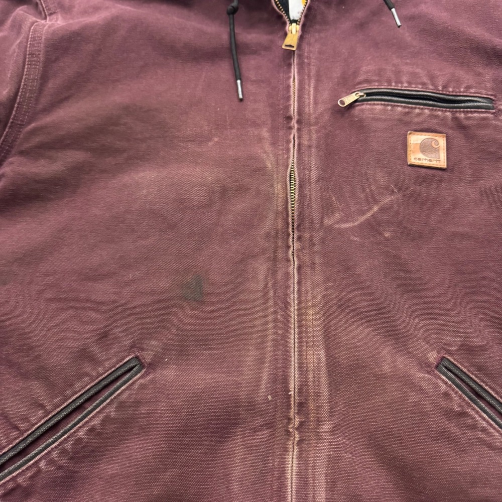 Carhartt Sherpa Lined Hooded Jacket J141 PRT Distressed Faded Grunge Large - Picture 8 of 15